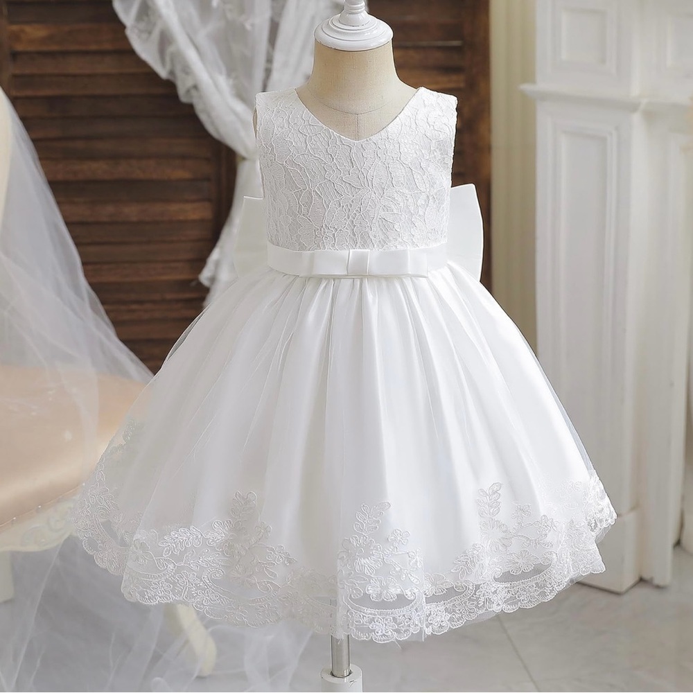 Children’s White Lace Kids Flower Girl or Christening Dress